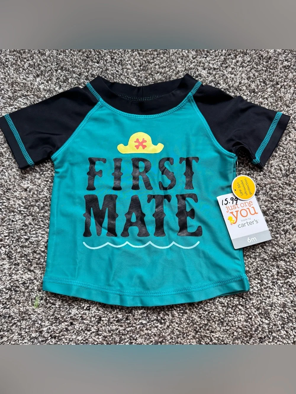 NEW Carter's Teal & Black First Mate Kids Swim Trunks Set